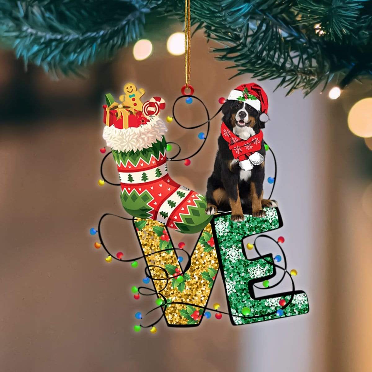 Bernese Mountain LOVE Stocking Merry Christmas Hanging Ornament