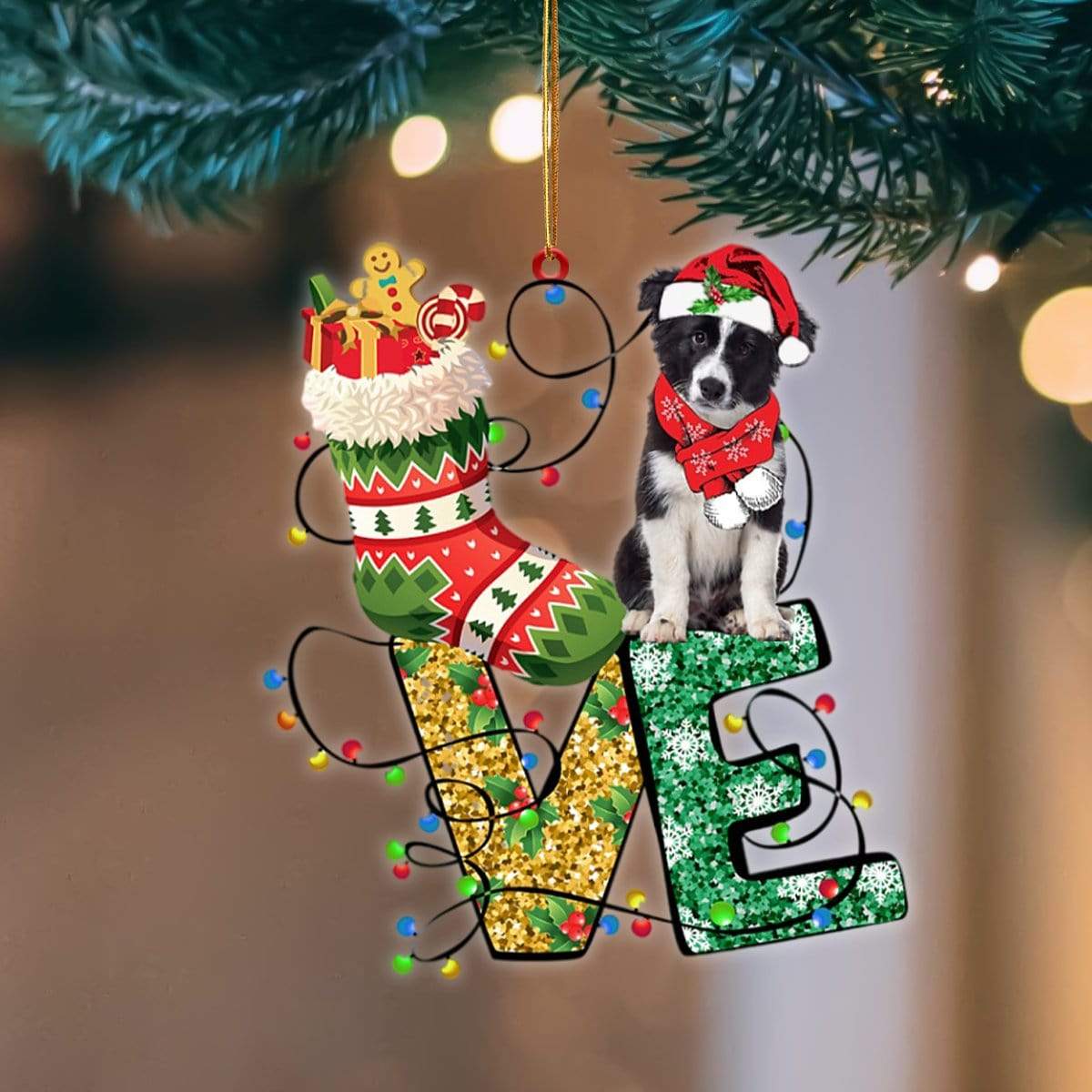 Border Collie LOVE Stocking Merry Christmas Hanging Ornament