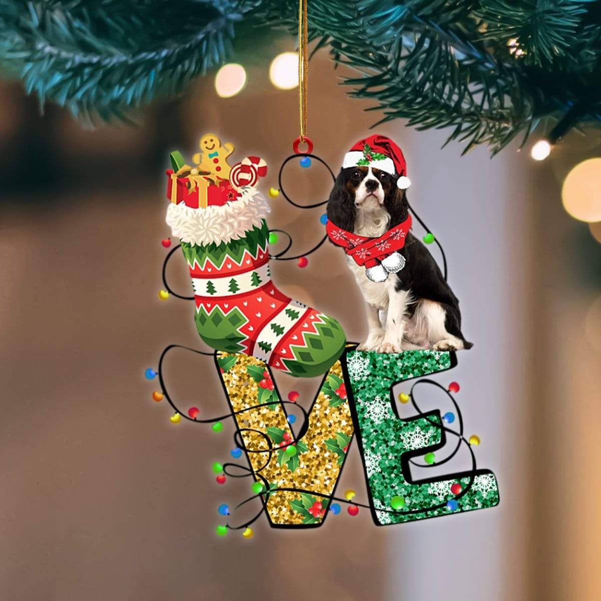 Cavalier King Charles Spaniel LOVE Stocking Merry Christmas Hanging Ornament